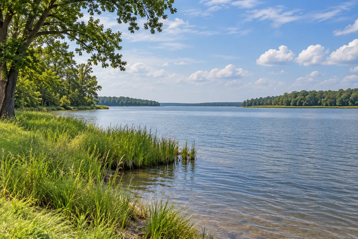 Representative quiet waterfront setting inspired by eastern Baltimore County